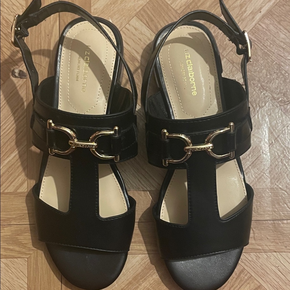 Liz Claiborne Black and Gold Sandals
